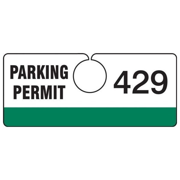 Accuform Parking Permit Tag, Numbered 800-899, Green, 2in x 4.75in, Laminated PF-Cardstock, 100PK TNT429GNJ - main